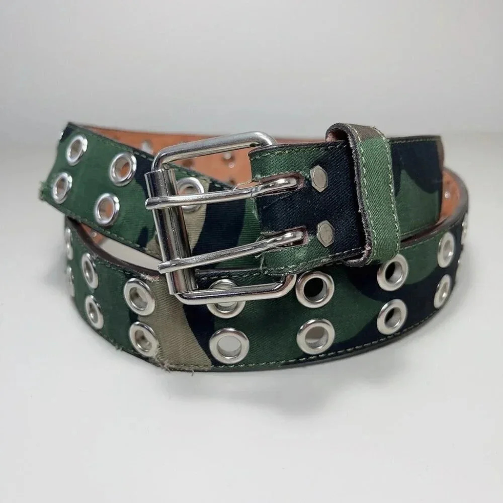 Camouflage Double-Prong Eyelet Belt - Green